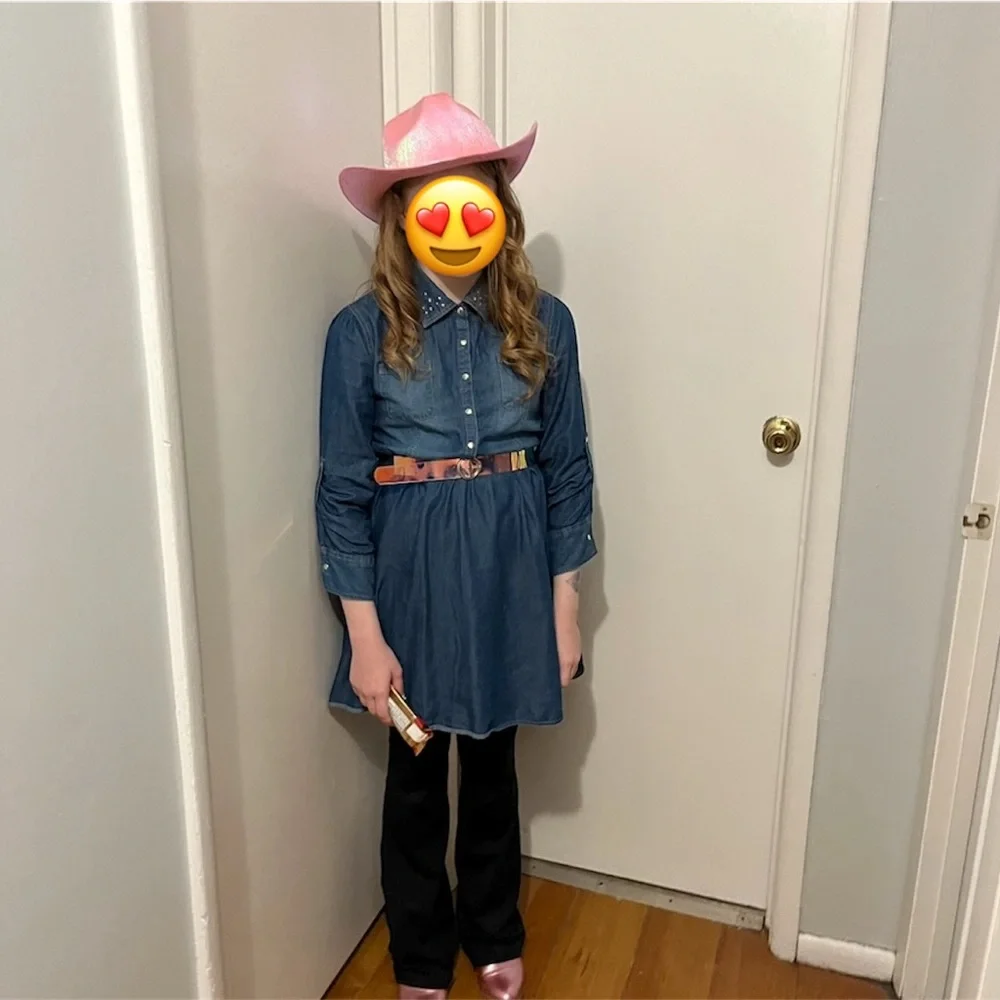 Justice Dress Girls 14/16 Blue Denim Chambray Embellished‎ Collar Roll Up Sleeve